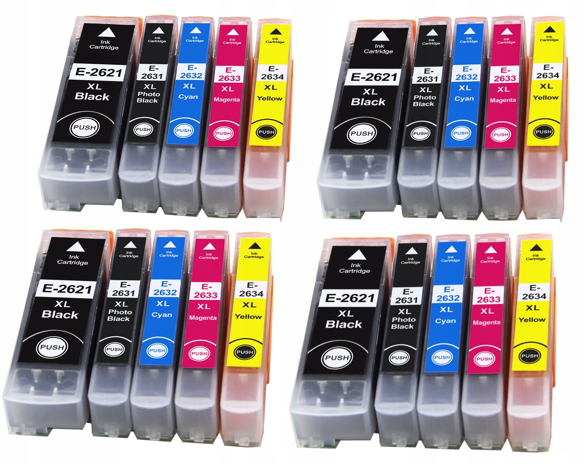 Originalex atrament T2621 T2631 T2632 T2633 T2634 T26 26XL pre Epson čierna (čierna), červená (purpurová), modrá (azúrová), žltá (žltá)